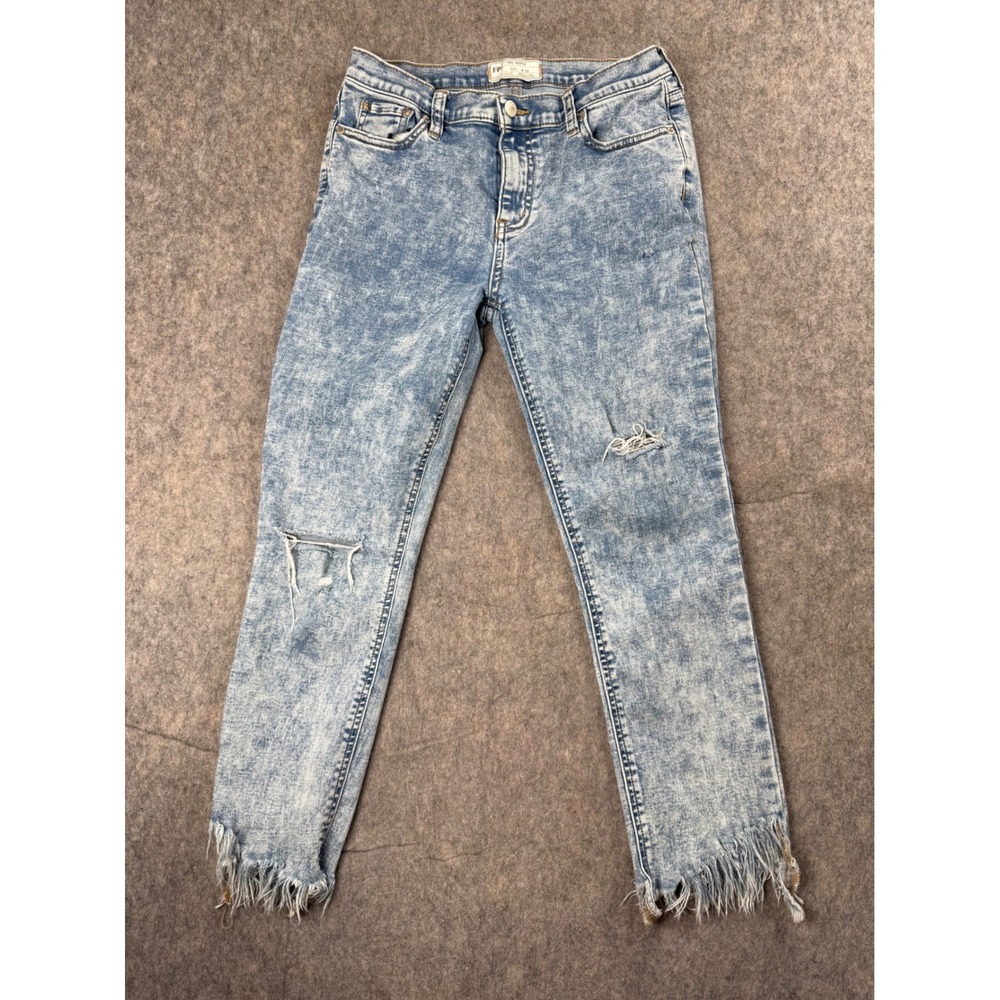 Free People Skinny Jeans Womens 29 Blue Acid Wash Distressed Frayed Boho Y2K